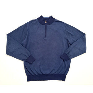 Peter Millar Sweater Long-Sleeve Quarter-Zip Blue Stripe Cotton Silk Cashmere